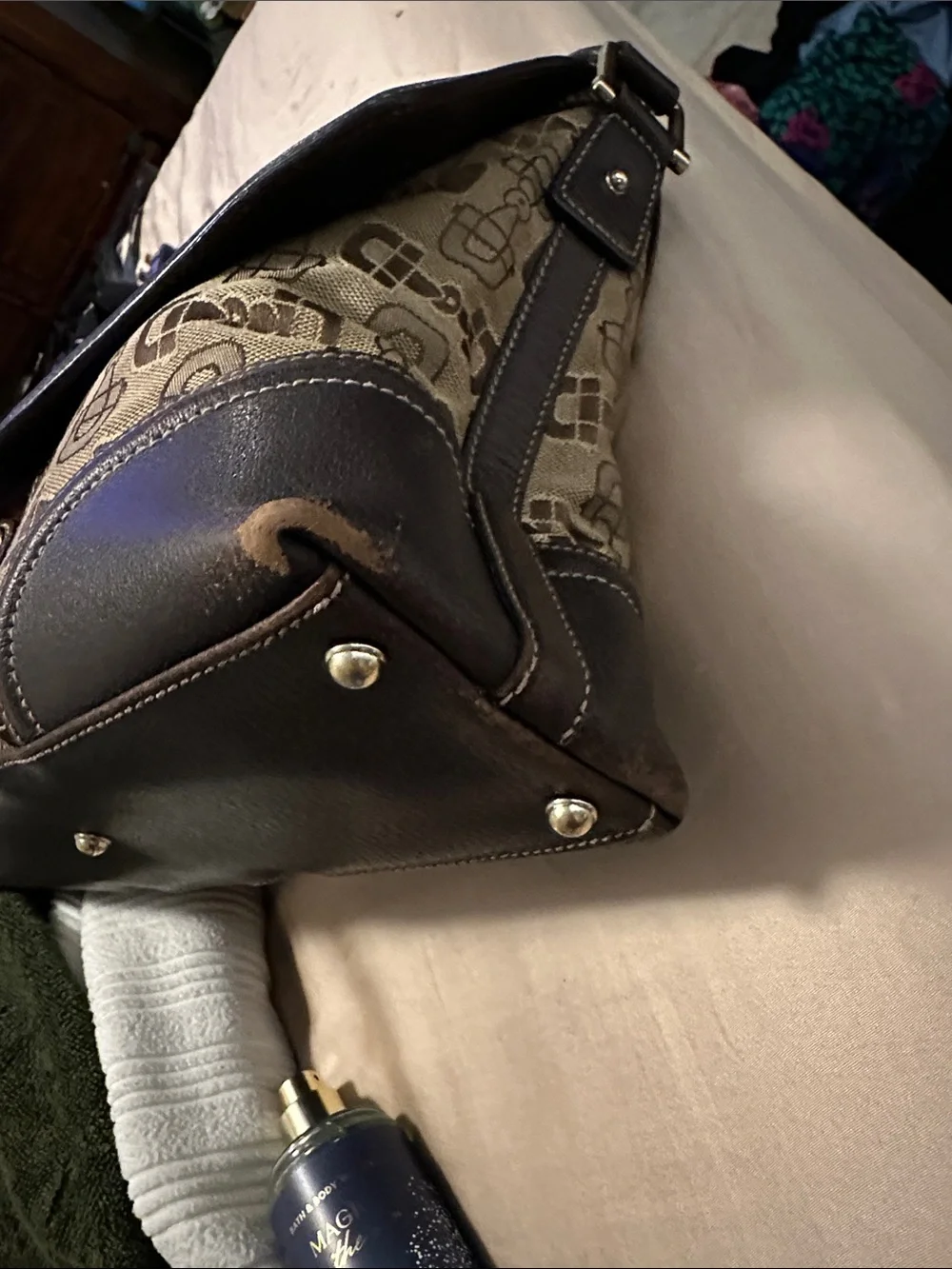Gucci Brown Monogram Canvas Shoulder Bag with Burgundy Stripe